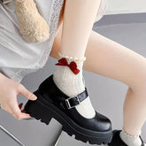 5pcs Women's Ivory Lace Ankle Socks with Bow Details – Cute and Elegant, Breathable Polyester Blend, Mid-Calf Length for Spring and Summer, Cute Socks - KawaSocks